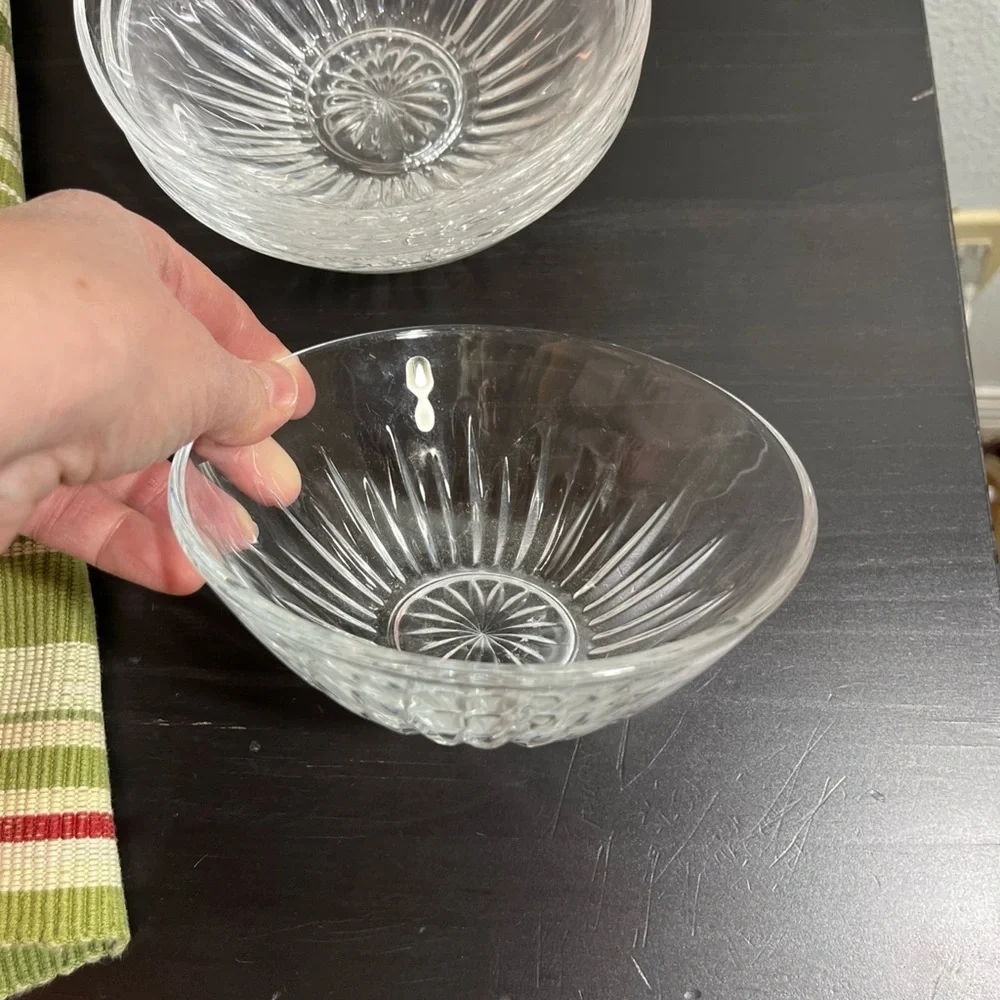 Vintage Cut Glass Dessert Bowls SET of 4- Starburst Pattern